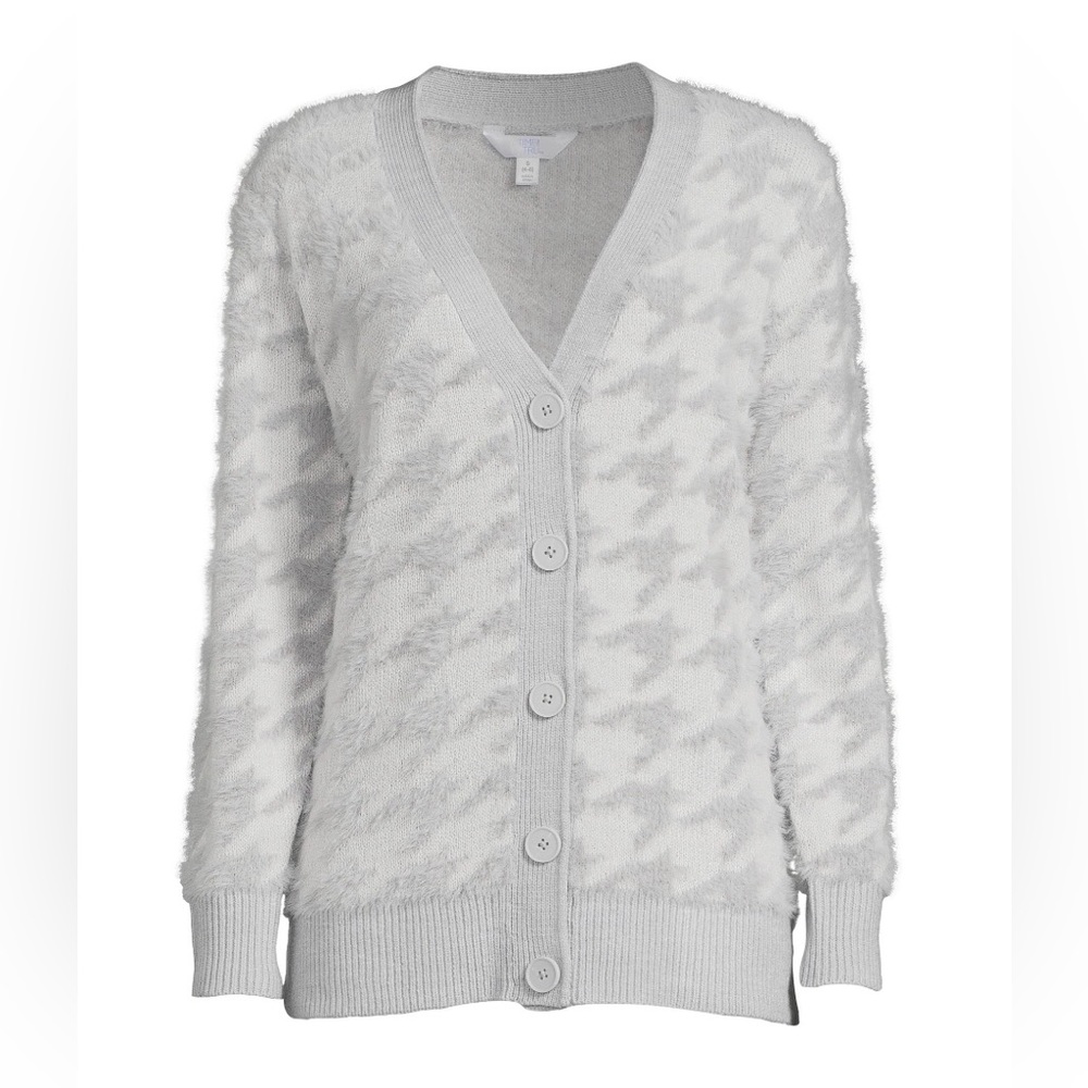 TIME and TRU Womens Cardigan Size Large 12-14 Eyelash Knit Silver Grey New
